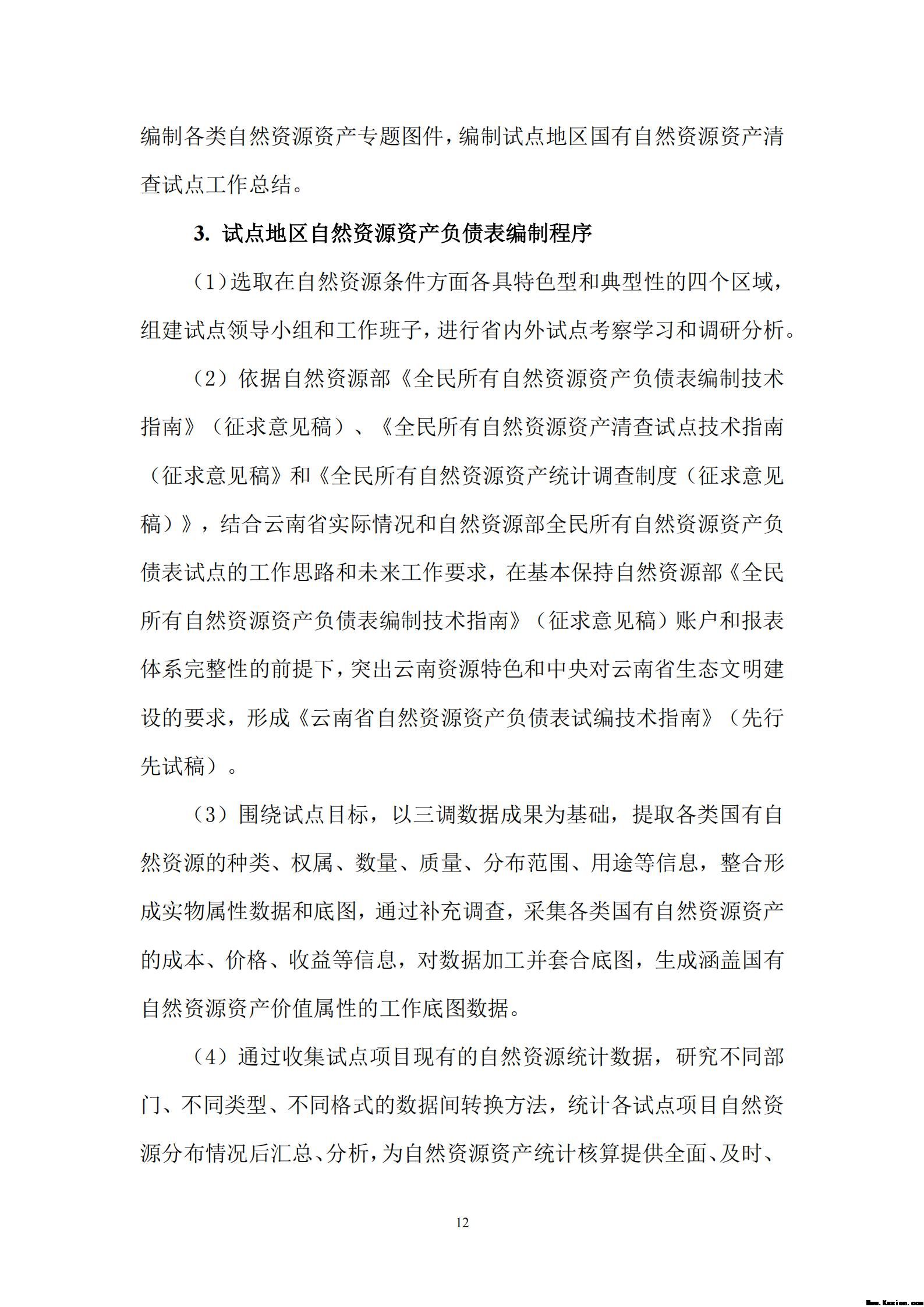 云南省全民所有自然资源资产权益管理试点项目工作方案